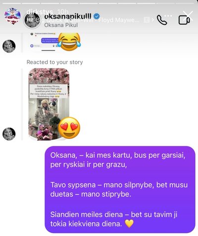 D. Dirkstys sureagavo į O. Pikul įkeltą įrašą „Instagram“