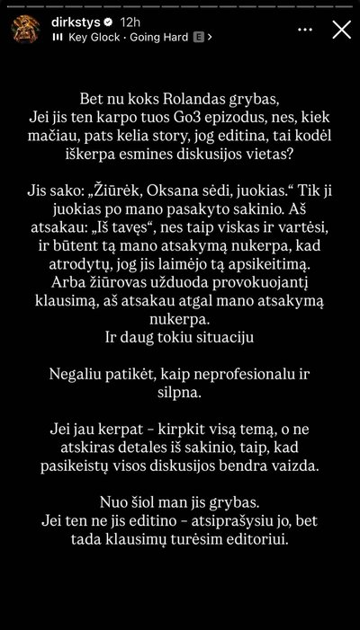 Dominyko Dirksčio žinutė socialiniuose tinkluose
