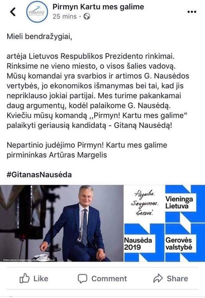 A. Margelis reiškia paramą G. Nausėdai