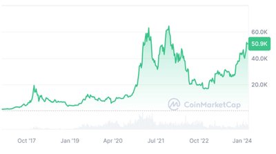 BTC kainos istorija (Coinmarketcap.com nuotr.)