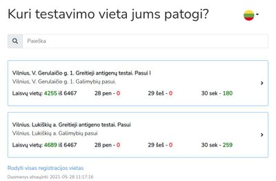 Penktadienį ir šeštadienį vietų greitiesiems antigenų testams Vilniuje nebėra. 