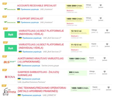 Darbo pasiūlymų ukrainiečiams pavyzdžiai