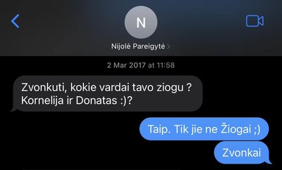 Nijolės Pareigytės-Rukaitienės siųstos žinutės Deivydui Zvonkui