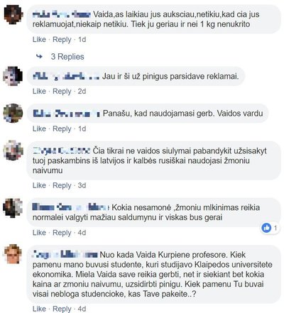 Facebook vartotojų komentarai po melagingu reklaminiu straipsniu