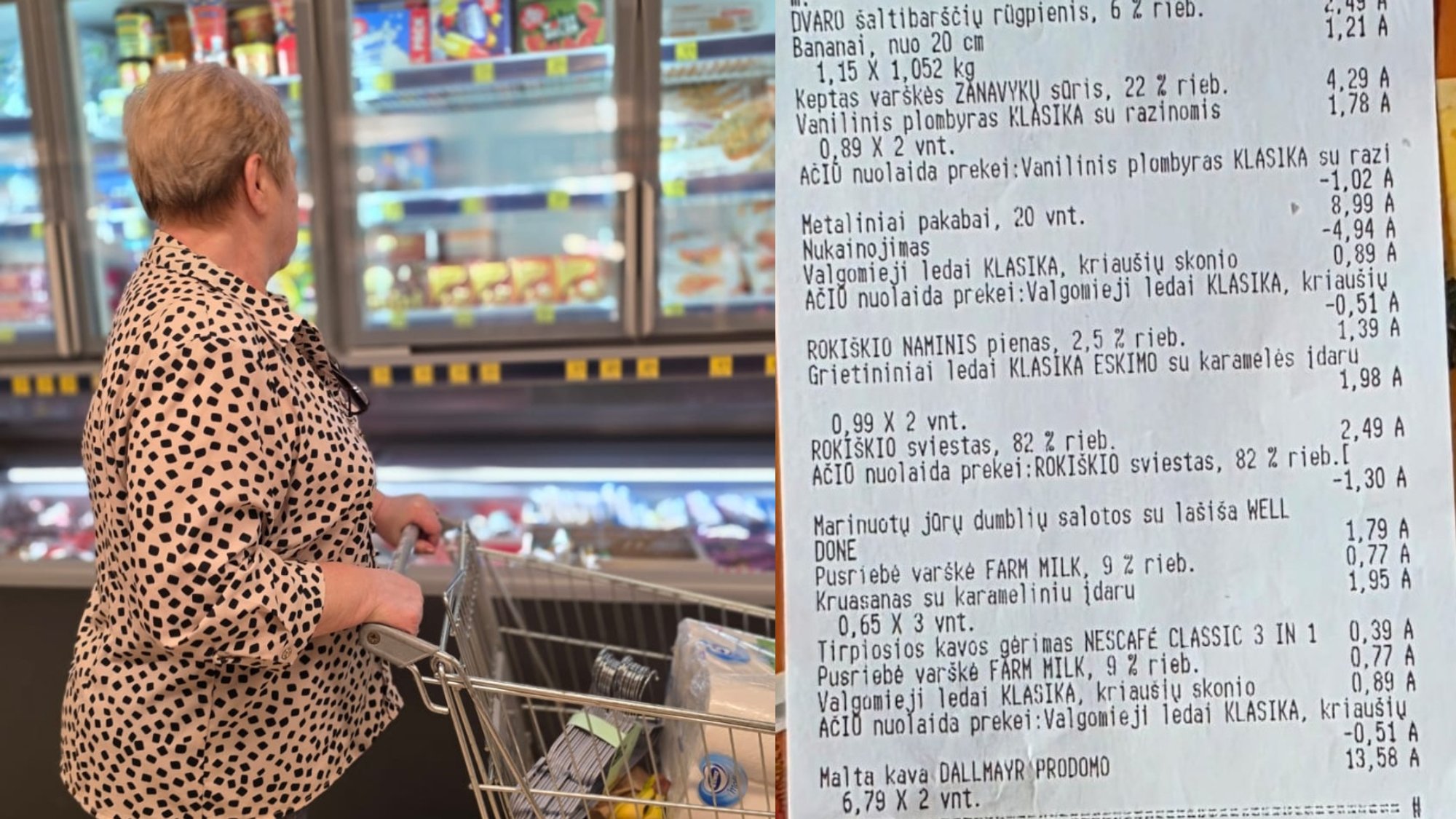 Elderly woman shows what she bought for 43 euros, highlighting biggest food price hikes