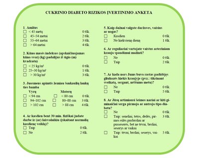 Cukrinio diabeto rizikos vertinimo anketa