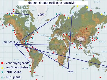 Metano hidratų paplitimas. PASTABA: NRL - JAV jūrų laivyno tyrimų laboratorija / jhuapl.edu schema