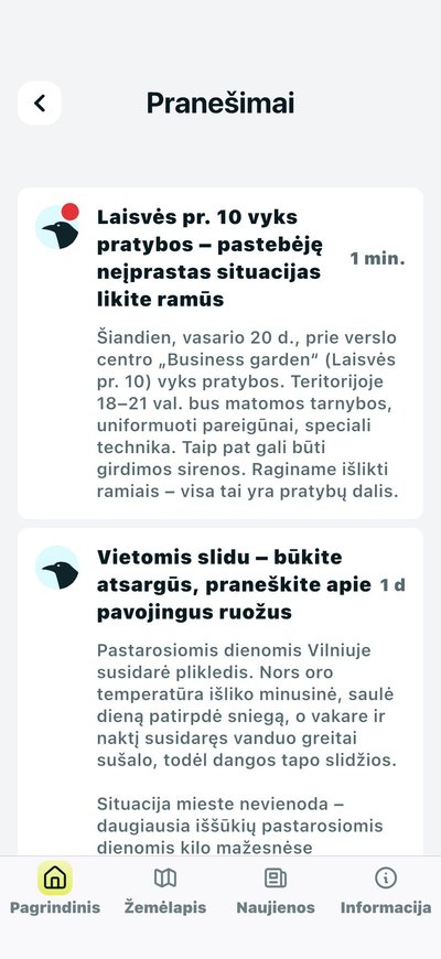 Programėlė KOVAS pranešimas