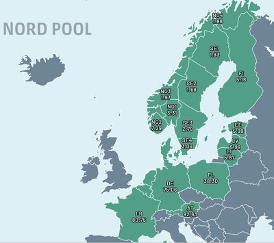 „Nord Pool“ biržos kaina lapkričio 1 dieną (paros vidurkis, Eur/MWh, be PVM)