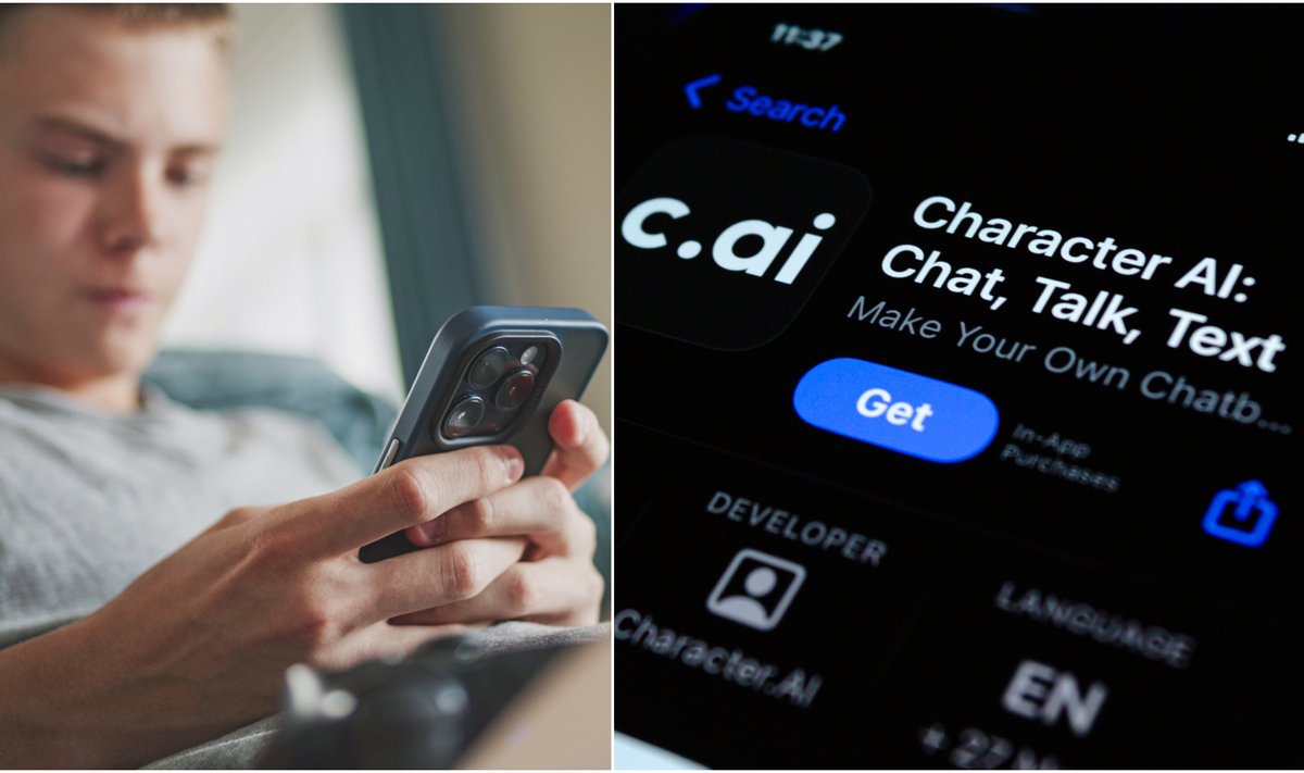 Paauglys naudojasi telefonu, „Character.AI“