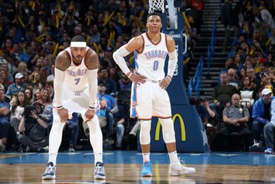 Carmelo Anthony ir Russellas Westbrookas