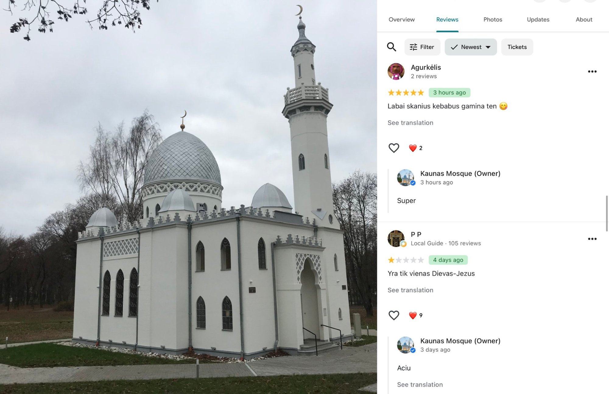 Kaunas Mosque Google Maps Comments Vanish Amid Controversy
