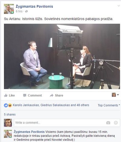 Žygimanto Pavilionio įrašas socialiniame tinkle