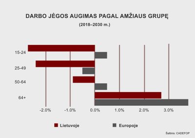 Darbo jėgos augimas pagal amžiaus grupę