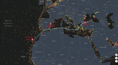 „Karadeniz Powership Onur Sultan“ maršrutas iš spalio 2 d. į spalio 13 d. Parengta pagal „ShipAtlas“ duomenis