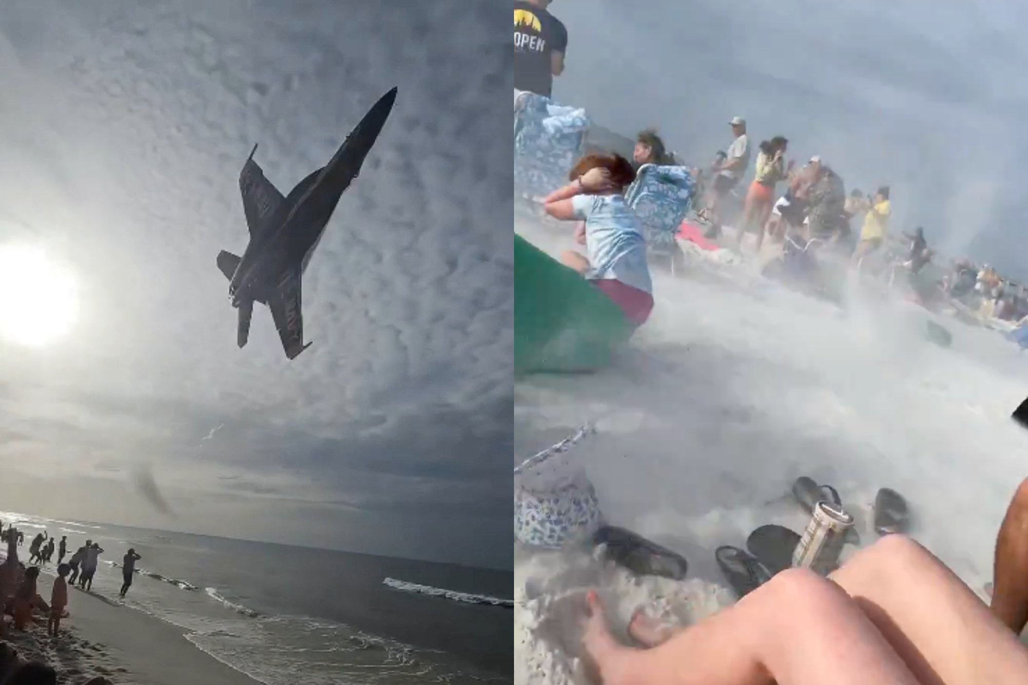Terrified Beachgoers Duck as U.S. Fighter Jet Roars Overhead at Dangerously Low Altitude