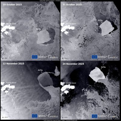 Ledkalnis A23a užfiksuotas iš kosmoso. EU/Copernicus Sentinel-1 nuotr.