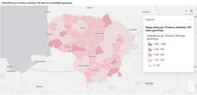 Sergamumas koronavirusu. Valstybės duomenų agentūros žemėlapis