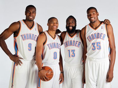 Serge'as Ibaka, Russellas Wesbrookas, Jamesas Hardenas, Kevinas Durantas