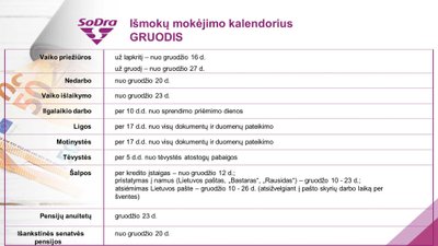 „Sodros“ išmokų grafikas gruodį