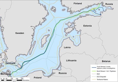 Possible route Nord Stream 2 according to company