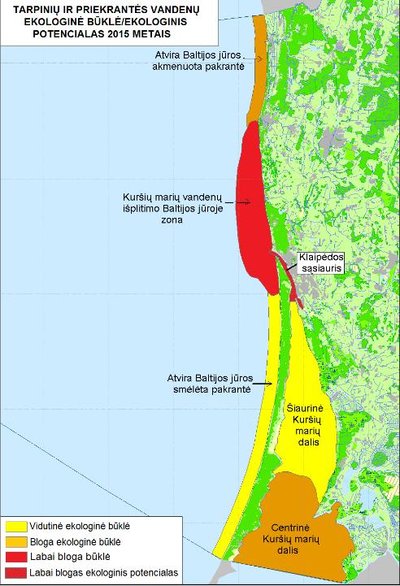  Bendra ekologinė būklė atskiruose vandens tipuose 2015 metais