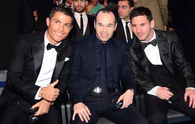 Cristiano Ronaldo, Andresas Iniesta ir Lionelis Messi