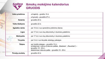 „Sodros“ išmokos gruodžio mėn. 