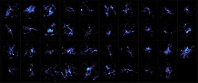 39 debesys, kuriuose rasta daugiau nei 800 žvaigždes formuoti galinčių granulių. Šaltinis: ALMA (ESO/NAOJ/NRAO), K. Morii et al, The Astrophysical Journal (2023). DOI: 10.3847/1538-4357/acccea