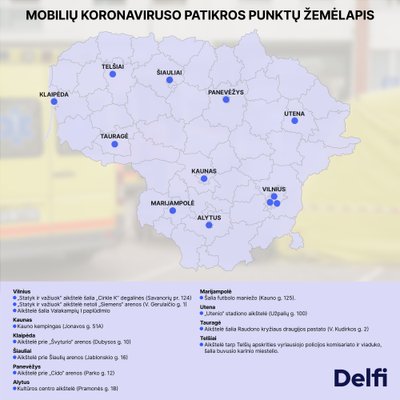 Mobilių koronaviruso patikros punktų žemėlapis