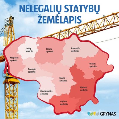 Nelegalių statybų žemėlapis pagal savavališkų statybų skaičiaus ir gyventojų tankio santykį