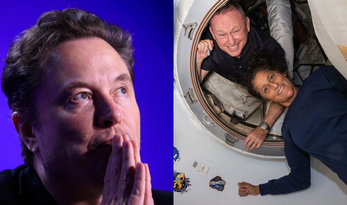 Elonas Muskas. JAV astronautai Barry Wilmore'as ir Suni Williamsu 