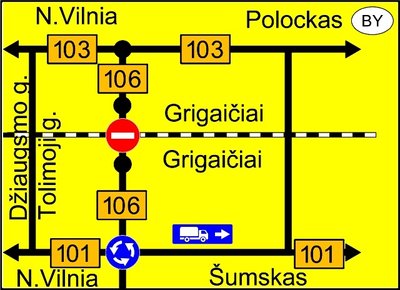 Apvažiavimo schema uždarius Grigaičių pervažą