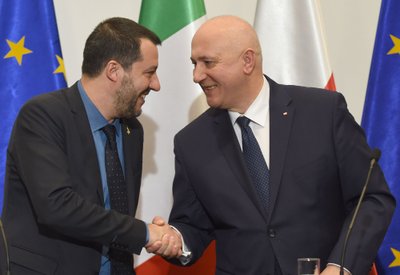 Italijos vicepremjeras Matteo Salvini ir  Lenkijos vidaus reikalų ministras Joachimas Brudzinskis