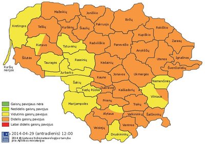 Miškų gaisringumo pavojus antradienį  12 val. Lietuvos hidrometeorologijos tarnybos schema