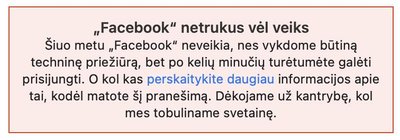 Sutriko Facebook veikla