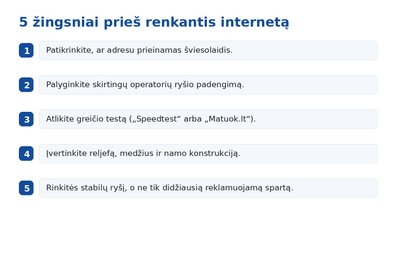 Lentelė: 5 žingsniai prieš renkantis internetą
