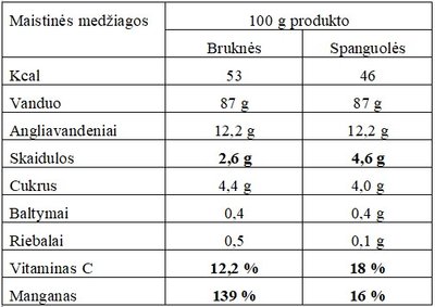 Bruknių ir spanguolių maistinės medžiagos