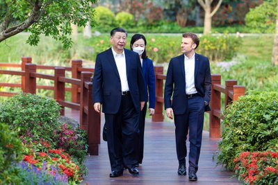 Prancūzijos prezidentas E. Macronas ir Kinijos prezidentas  Xi Jinping 