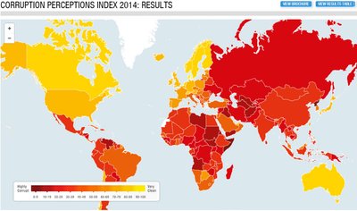 Korupcijos suvokimo žemėlapis (Transparency International iliustr.)