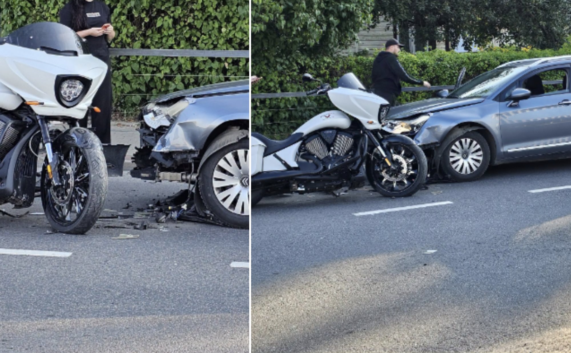Motorcycle and car collide in Raseiniai; drivers resolve incident without police
