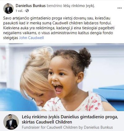 Danielius Bunkus renka lėšas neįgaliems vaikams