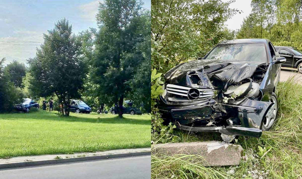 Šalčininkuose sudaužytas Kelių policininko automobilis