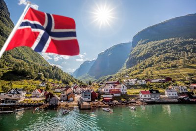 Beautiful Fishing village Undredal close the fjord near the Flam in Norway