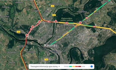 Eismo situacija Kaune lapkričio 23 dieną. Google Maps