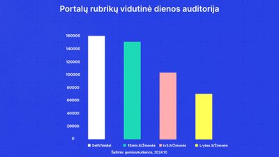 Portalų rubrikų vidutinė dienos auditorija