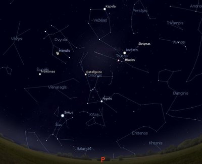 Priešpilnis Mėnulis tarp vasario žvaigždžių vasario 21 d. 21 val. / Pav. sukurtas „Stellarium“ programa