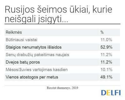 Rusijos šeimos, kurios neišgali įsigyti šių prekių / paslaugų