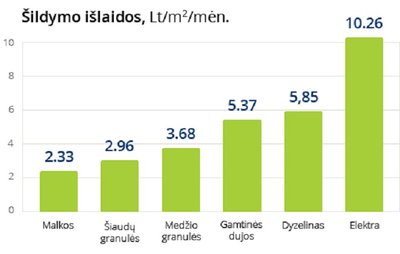 Šildymo išlaidos pagal kuro rūšį (Lt/kv. m/mėn.)