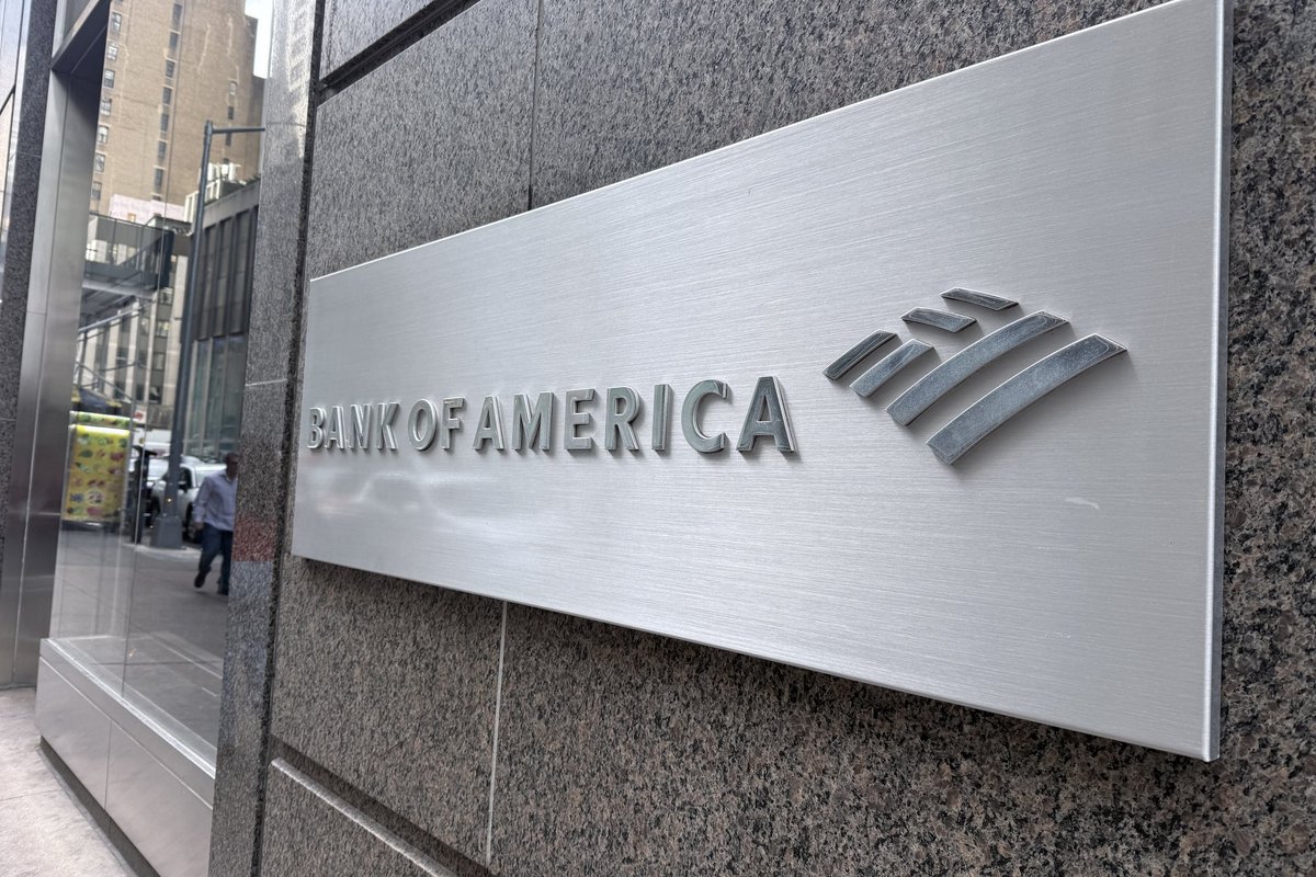 The Bank of America sign mounted on a building exterior wall